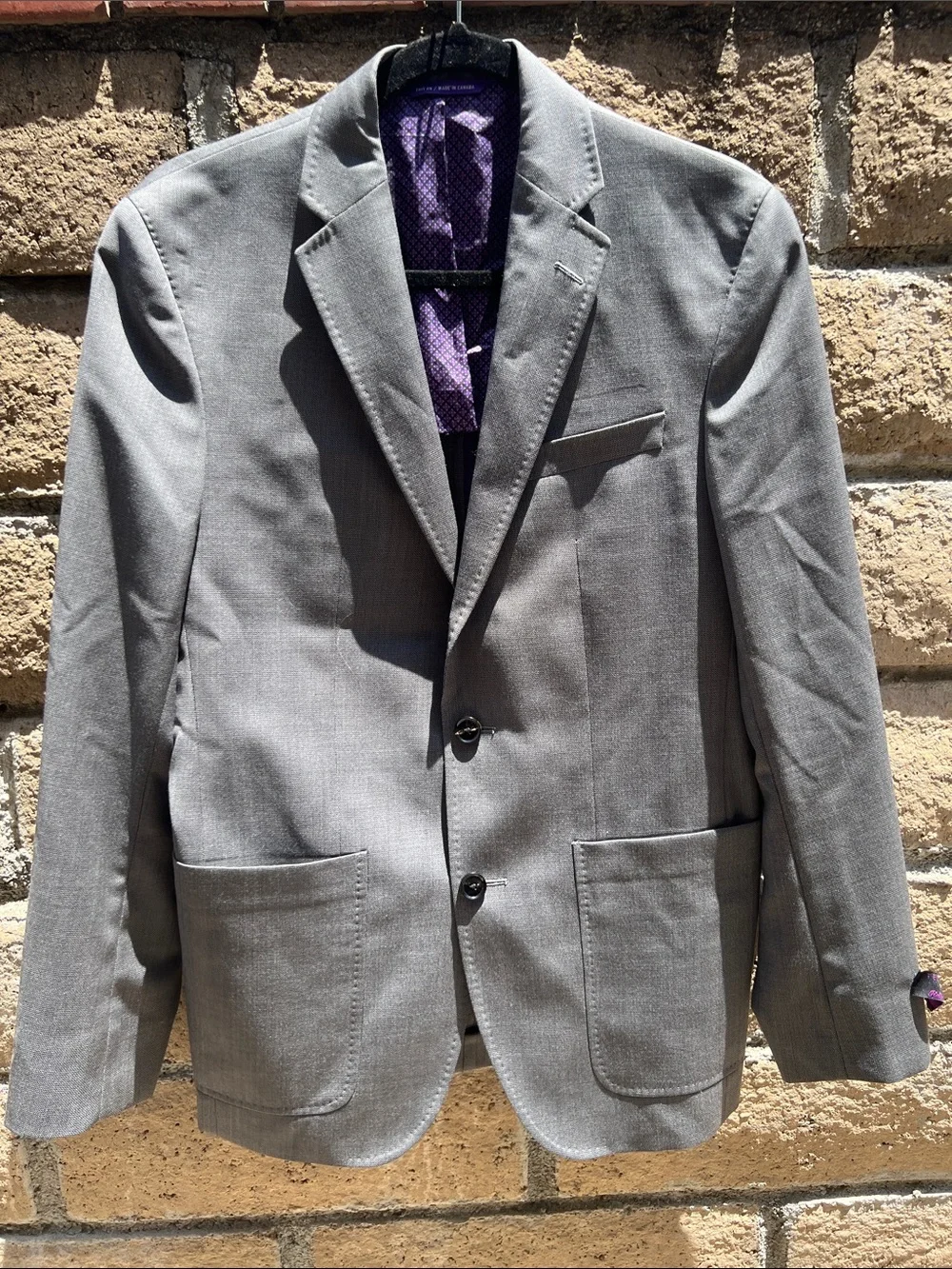 Ted Baker Gray Sport Coat with Purple Patterned Lining 100% wool size 38R